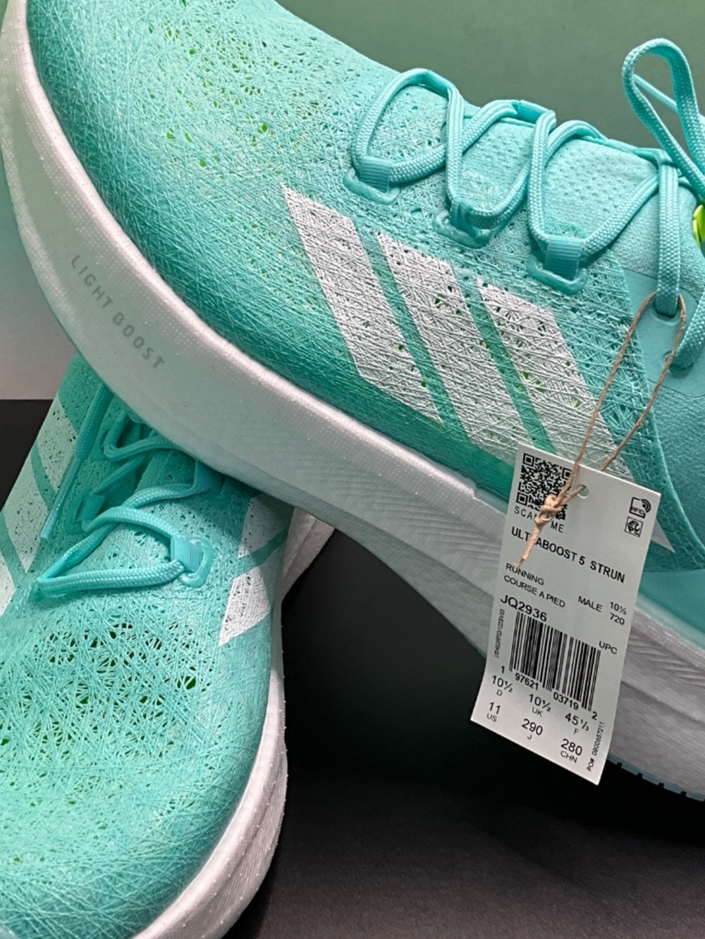 Adidas Ultraboost 5 Strung Shoes in Flash Aqua, NWT/No Box. Men’s 11/EU 44.5 - Picture 3 of 7